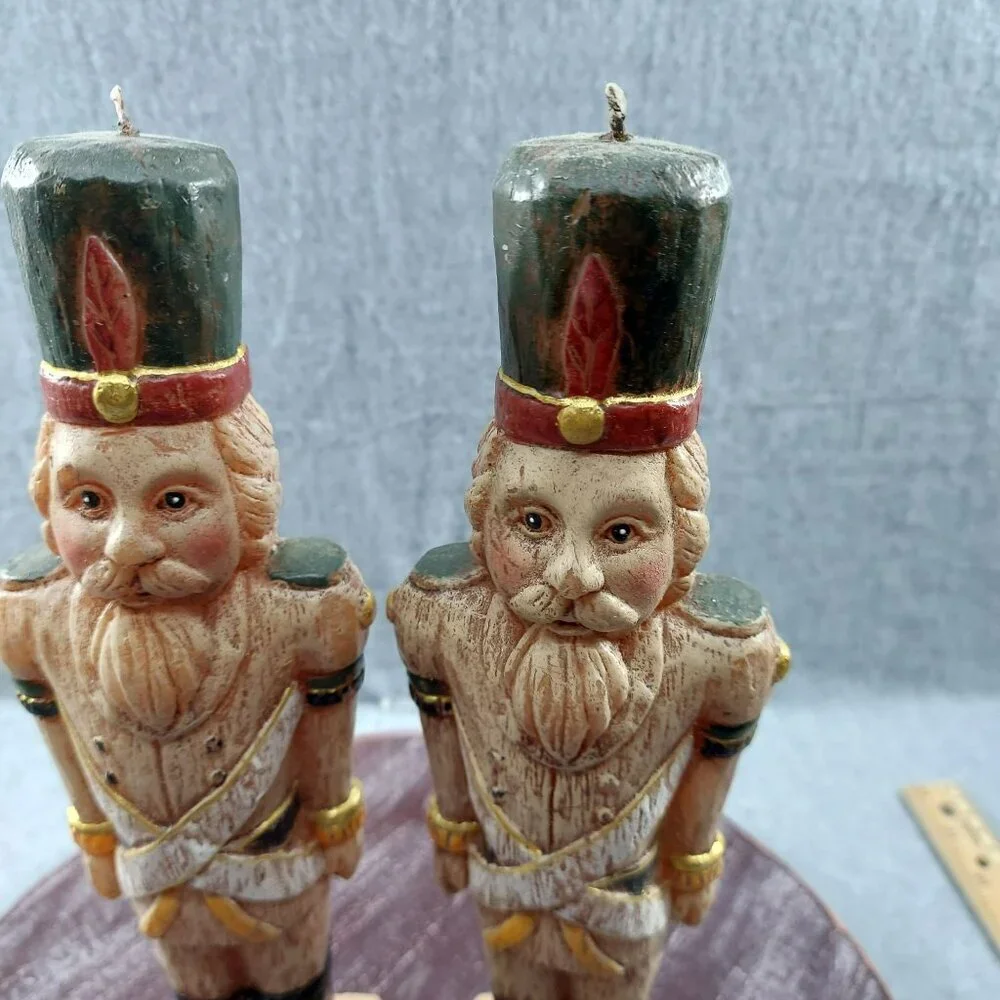 Pottery Barn Vintage Hand-Crafted Nutcracker Soldier Candles Pair